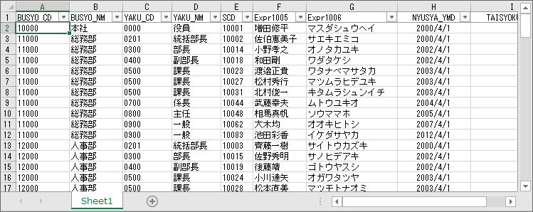 SELECT文の処理結果表示