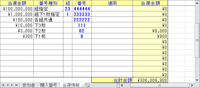 当選金額の自動計算