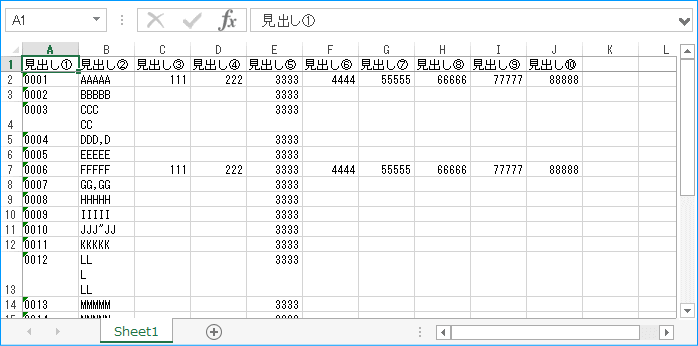 CSV形式ファイルを作るためのExcelブック