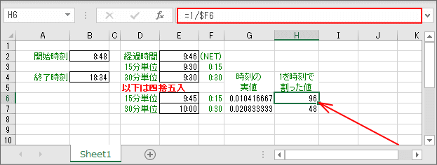 単位時間で四捨五入の例