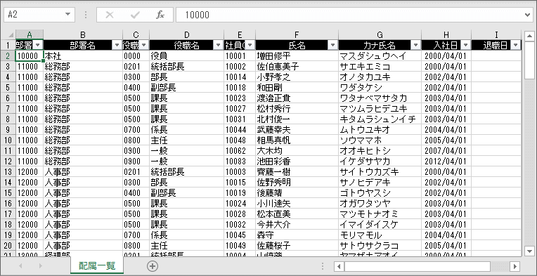 「配属一覧」シート(処理結果)