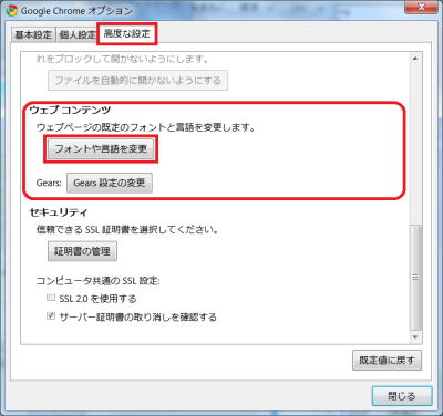 Chrome の高度な設定