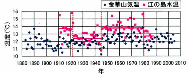 金華山と江の島の水温