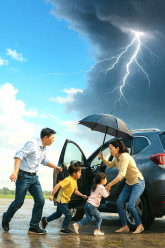 安全な車の中に避難