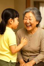 おばあちゃんに話をしている