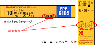 フィルム・パッケージに記録されている乳剤番号