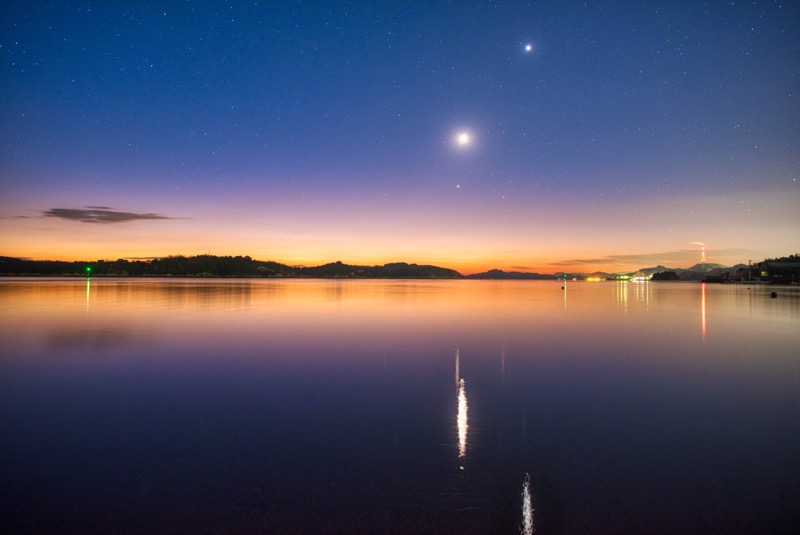 2019年1月3日 木星, 月, 金星 玉野市日の出海岸