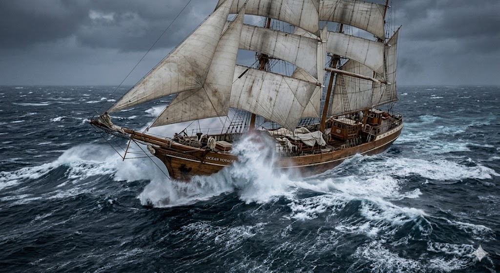 荒海を航海する船1