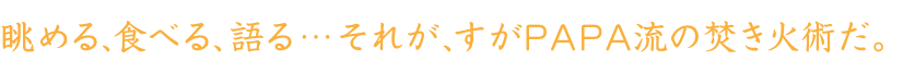 眺める、食べる、語る…それが、すがPAPA流の焚き火術だ。