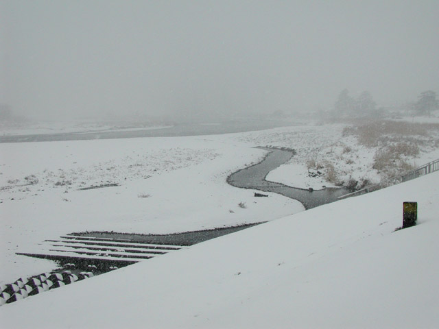 Snow falls over Tama-River 2
