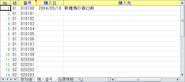 宝くじ共同購入での購入番号管理シート