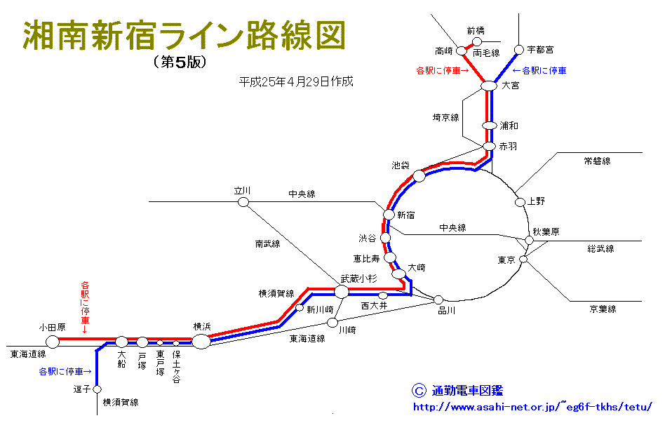 湘南新宿ライン路線図（停車駅案内）