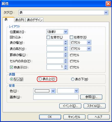 表の属性画面