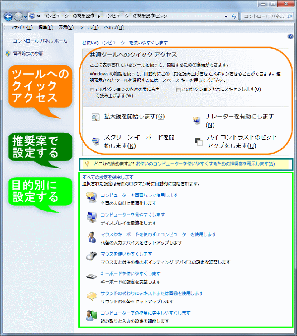 コンピューター簡単操作センター画面