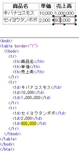 表入力とソースの画面