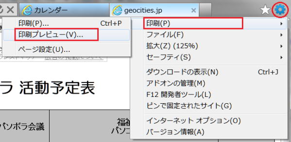 IE９印刷プレビュー