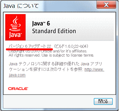 Javaの情報が表示される