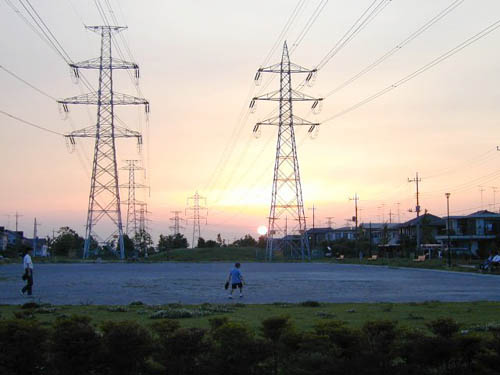 夕日でキャッチボール