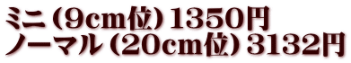 ミニ（９ｃｍ位）１３５０円 ノーマル（２０ｃｍ位）３１３２円