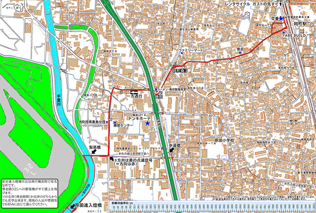 岡町駅から千里川地図