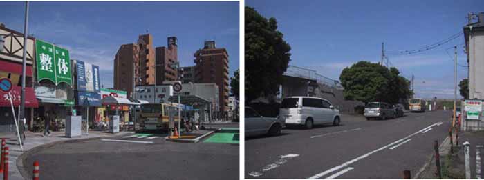 平塚駅南口バス乗り場と終点の須賀港