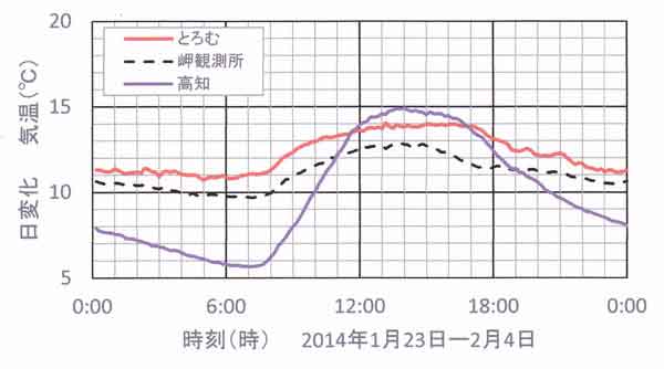 厳冬期の気温日変化