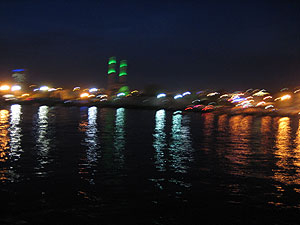 船から見えた夜景(緑の塔はナイチンゲール博物館)