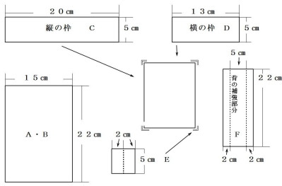 段ボールの小箱の寸法図