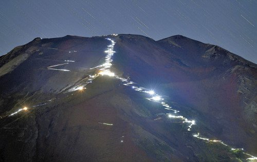 山頂に向かう列