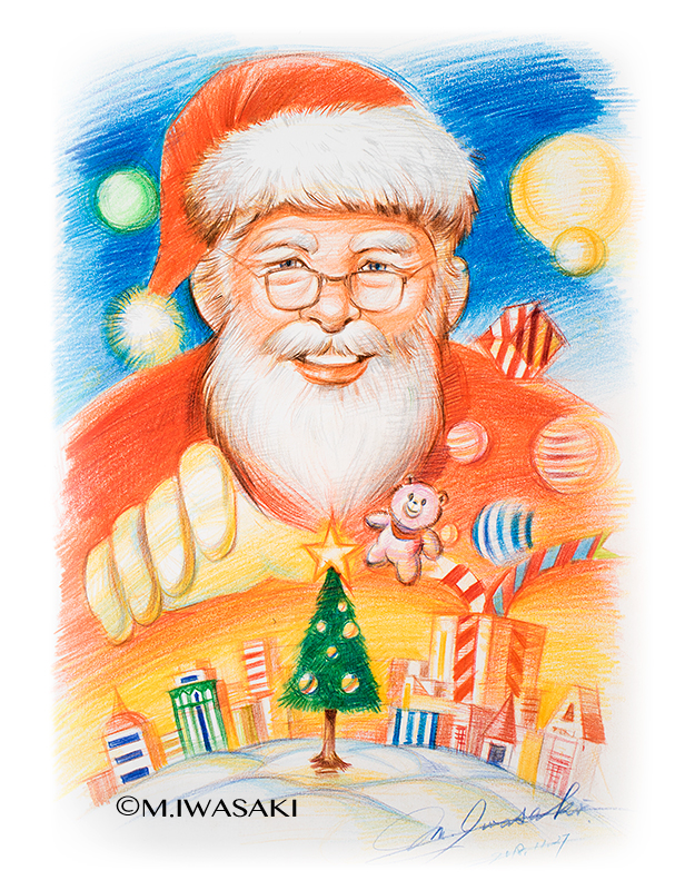 サンタクロース　サンタ　サンタイラスト　色鉛筆　色鉛筆画　鉛筆画　鉛筆　クリスマス　メリークリスマス