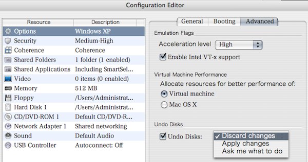 uConfiguration Editorv>uOptionsv>uAdvancedvɂuUndo Disksvݒ