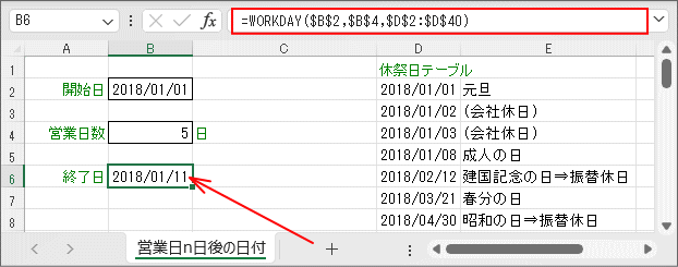 営業日でｎ日後(ｎ日前)の日付を算出します。