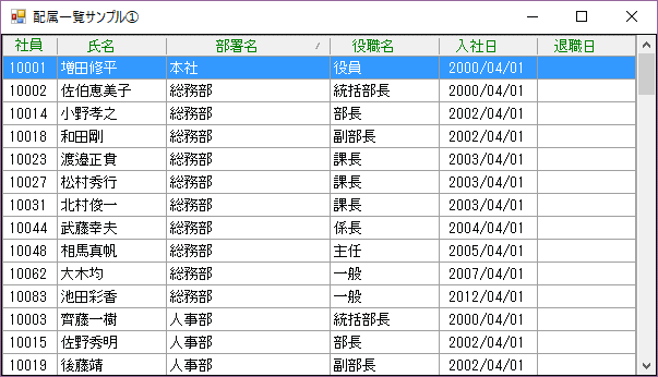 配属一覧のサンプル