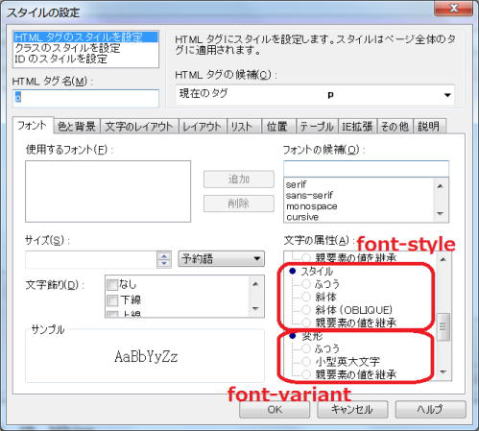 font-styleとfont-variantの指定