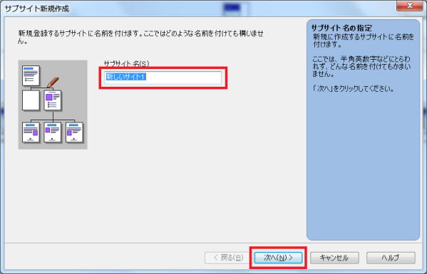 サブサイト名の入力