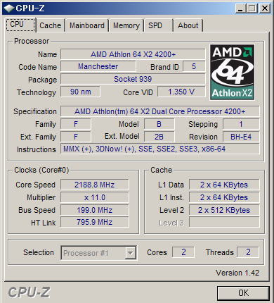 Athlon64~2@4200+CPU-Z̕\