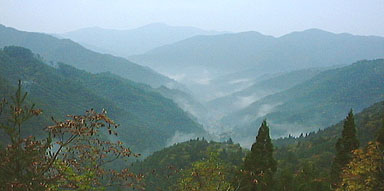 朝霧残る久多の谷