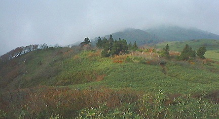 三ノ丸からガスの山頂を望む