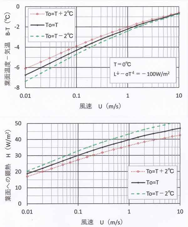 葉面温度と風速の理論的関係