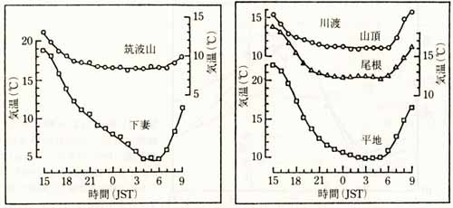 山地と平地の気温日変化