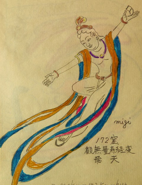 大特価】 掛け軸 中国 敦煌莫高窟唐代飛天 張琳作 - 優先配送絵画